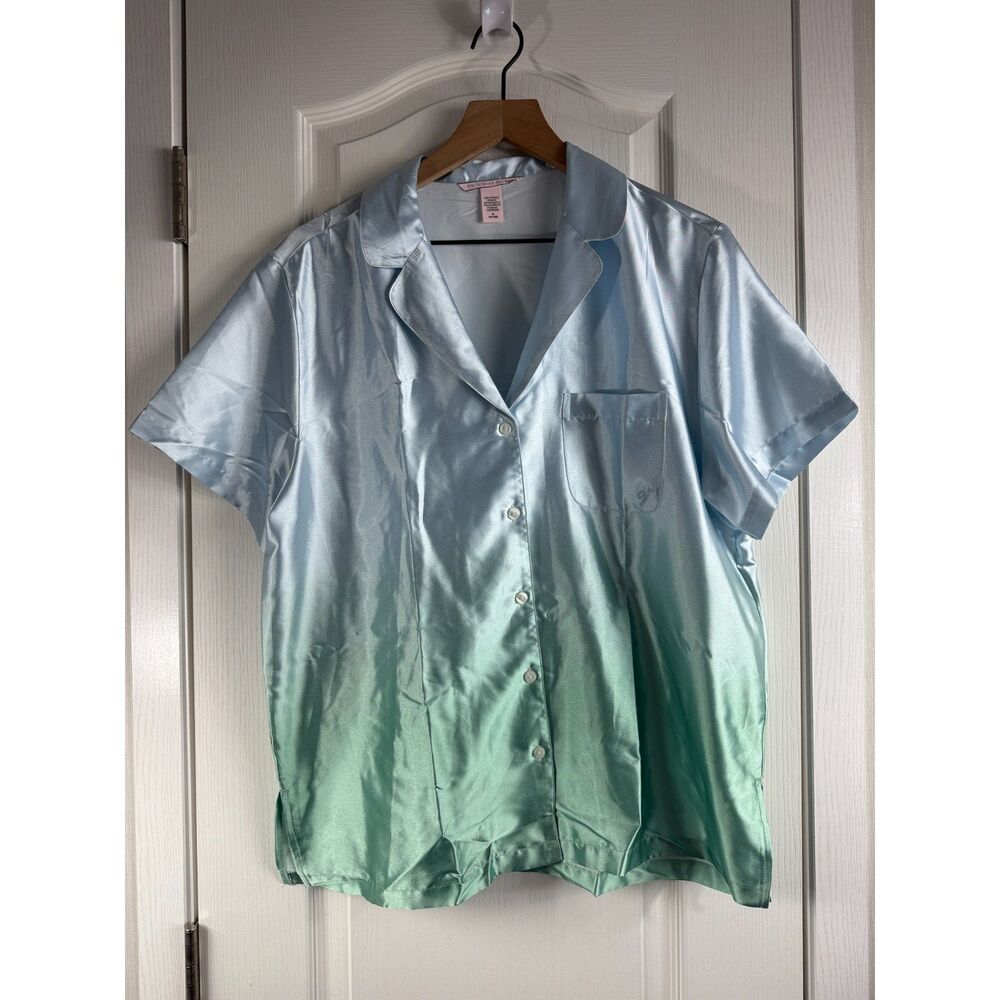 Victoria's Secret Women's Sea Glass Ombre Satin Pajama Top Button Front Size M